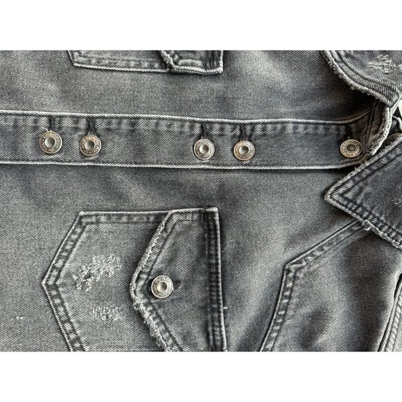 Free People Moonchild distressed‎ Shirt Jacket denim jean Black oversized Sz XS - Picture 7 of 9